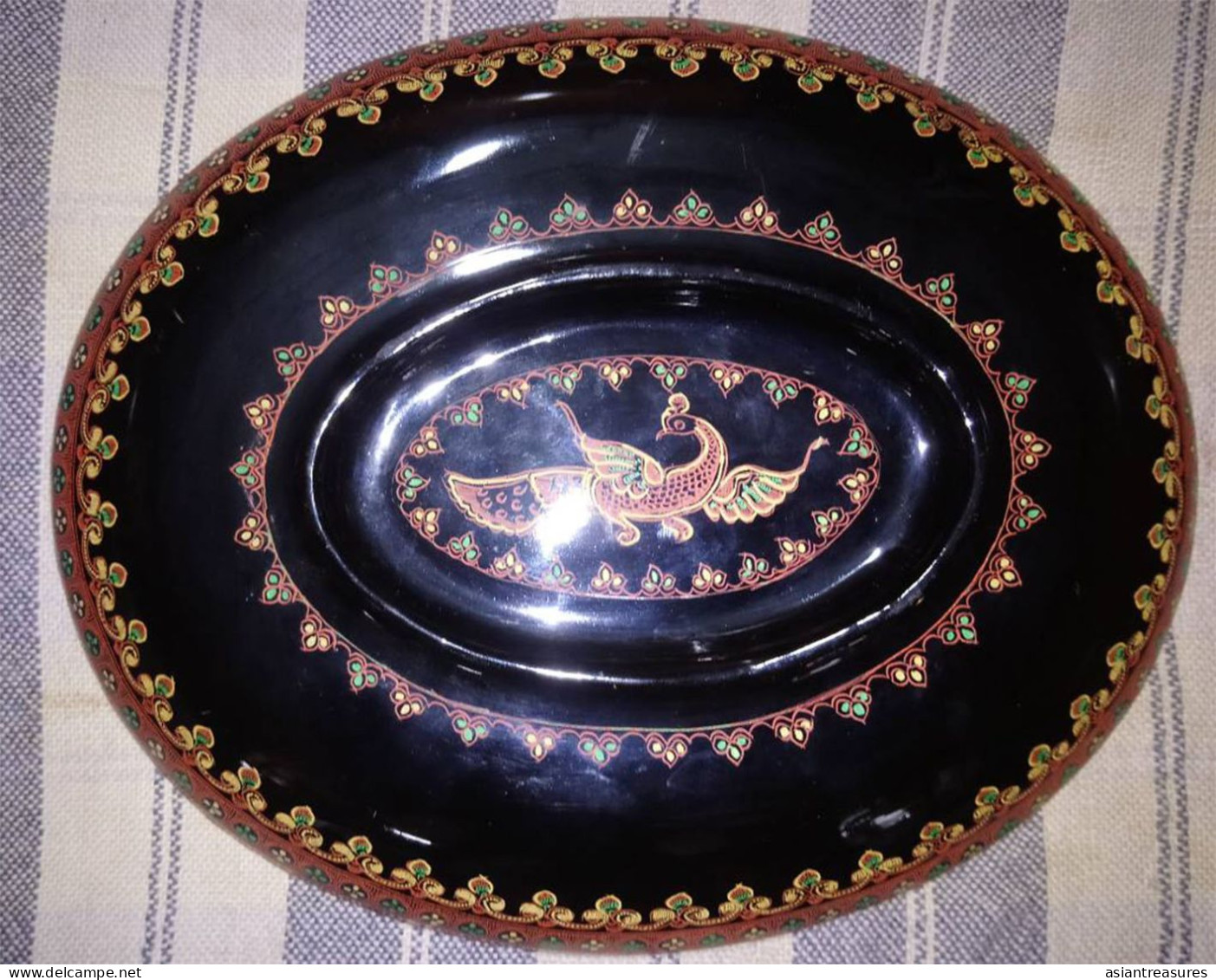 Newer Burma  Regular 1 Piece Hand-painted, Hand Etched Serving Tray Intricate Work Ca 1990 - Asian Art