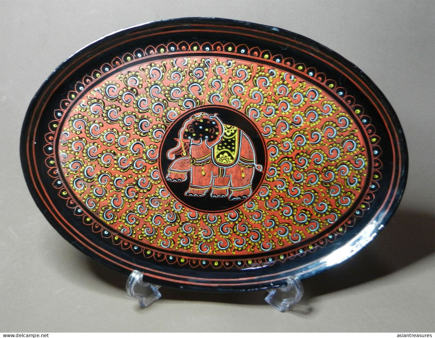 Newer Burma  Regular 1 Piece Hand-painted, Hand Etched Serving Tray Intricate Work Ca 1990 - Art Asiatique