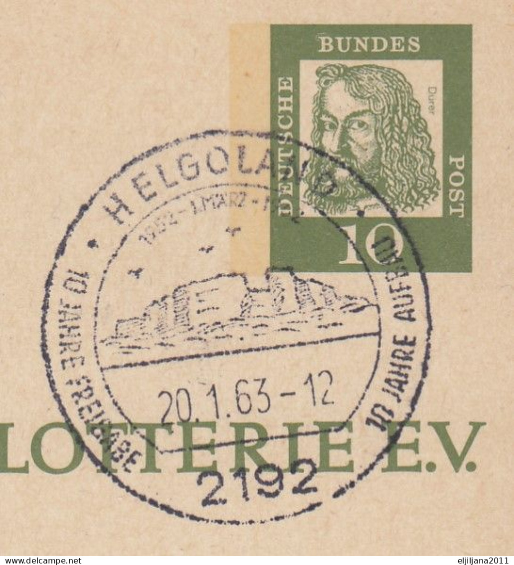 ⁕ Germany 1963 Deutsche BundesPost ⁕ FUNKLOTTERIE E.V.  2 Hamburg 1 ⁕ HELGOLAND Postmark ⁕ Stationery Postcard - Cartes Postales - Oblitérées