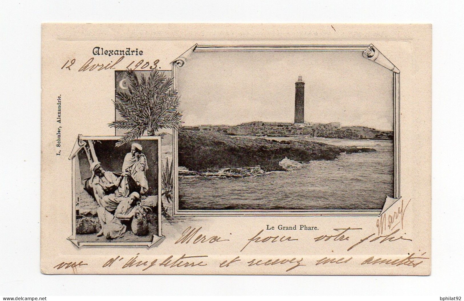 !!! ALEXANDRIE, BEL AFFRANCH TRICOLORE TYPE BLANC SUR CPA DE 1903 - Storia Postale