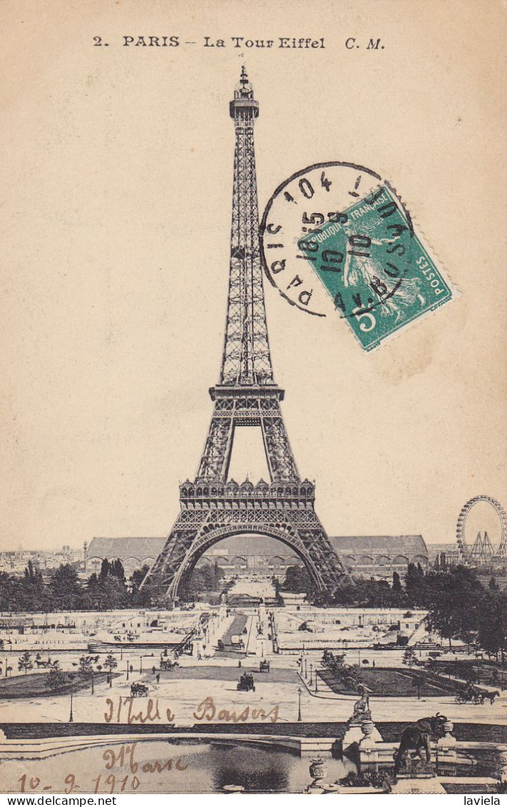 75 PARIS 7e - La Tour Eiffel - Circulée 1910 - Eiffeltoren