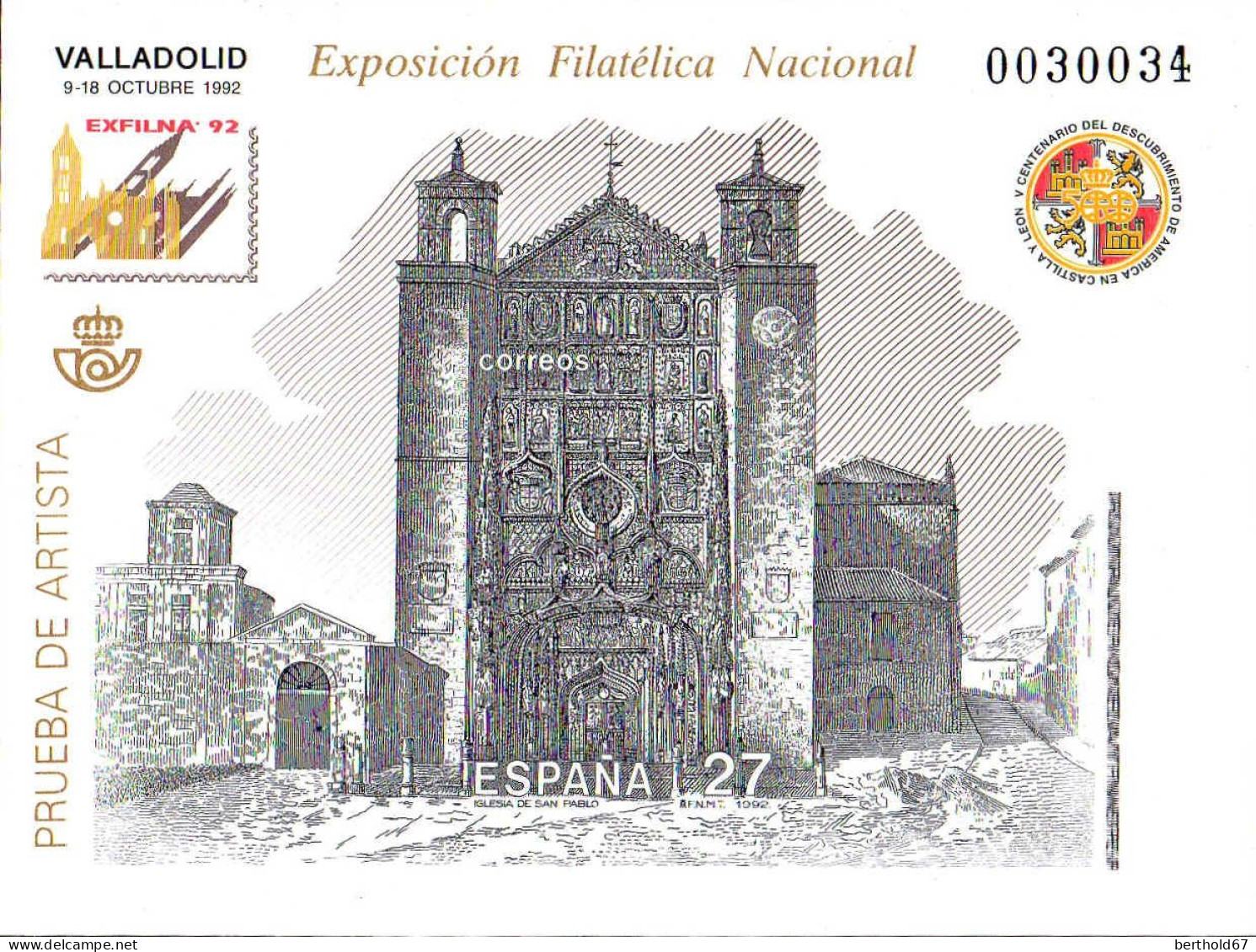 Espagne Bloc N** Yv: 57a Ed:18 Euro Exposicion Filatelica Exfilna'92 Valladolid - Blocs & Feuillets