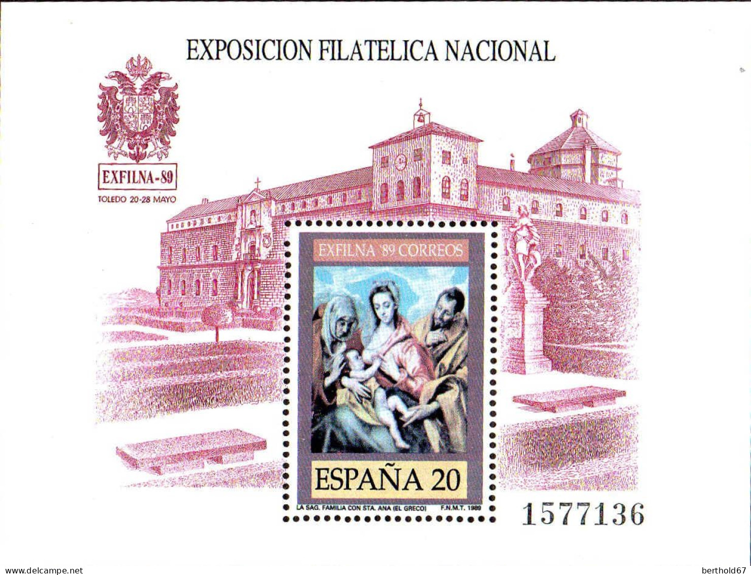 Espagne Bloc N** Yv: 40 Mi:34 Exposicion Filatelica Exfilna'89 Toledo Ed:3012 - Blocs & Feuillets