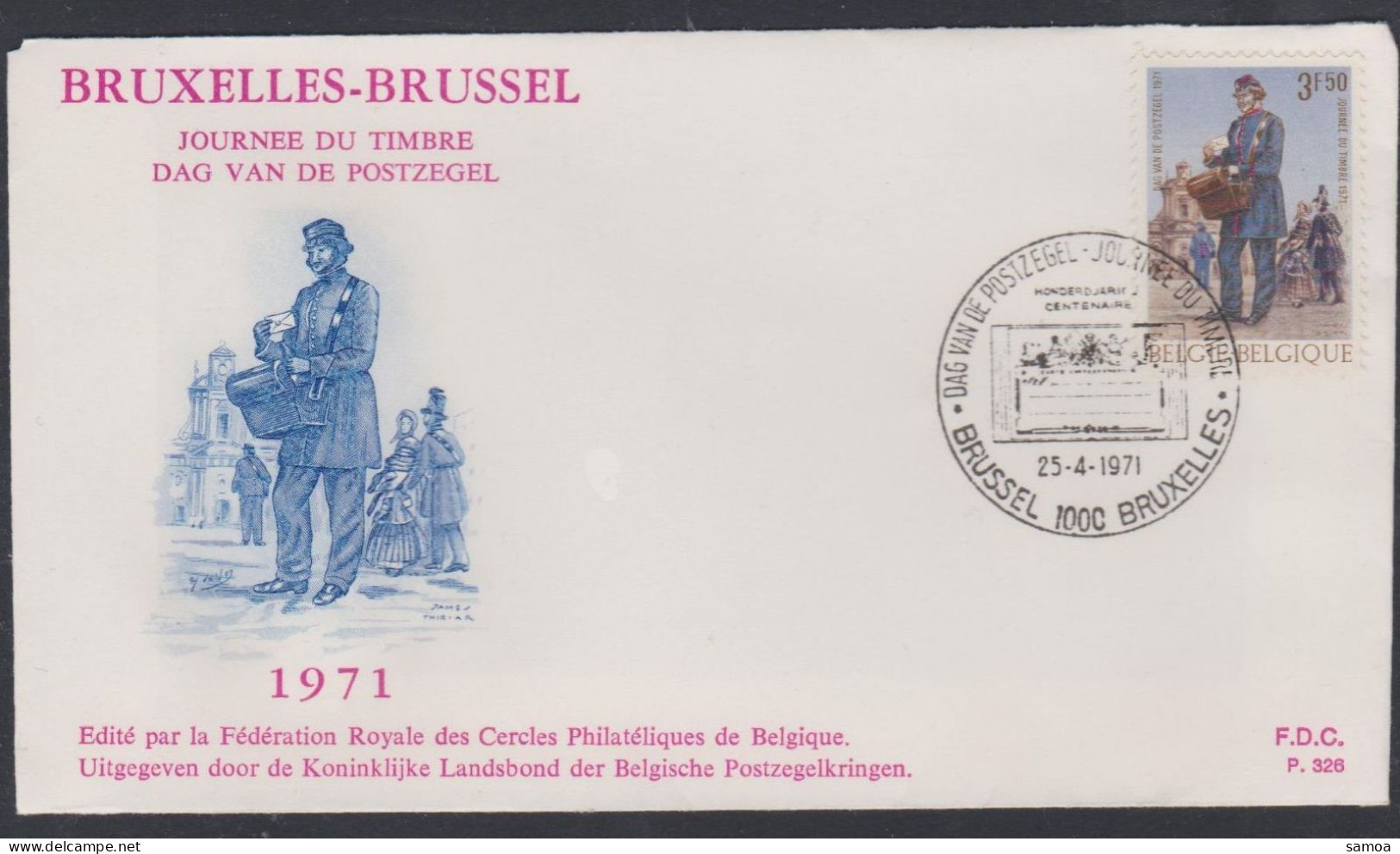 Belgique FDC 1971 1577 Journée Du Timbre Messager Des Postes à Pied Bussel Bruxelles - 1971-1980