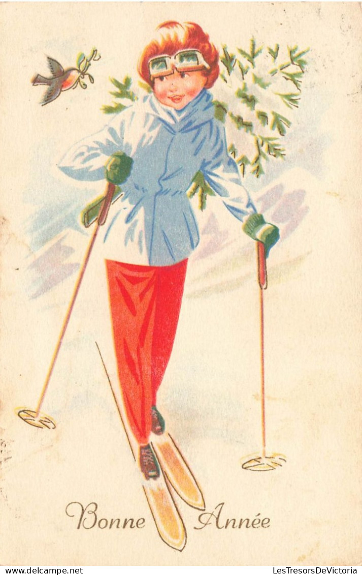 FETES ET VOEUX - Nouvel An - Une Femme Faisant Du Ski - Colorisé - Carte Postale Ancienne - Neujahr