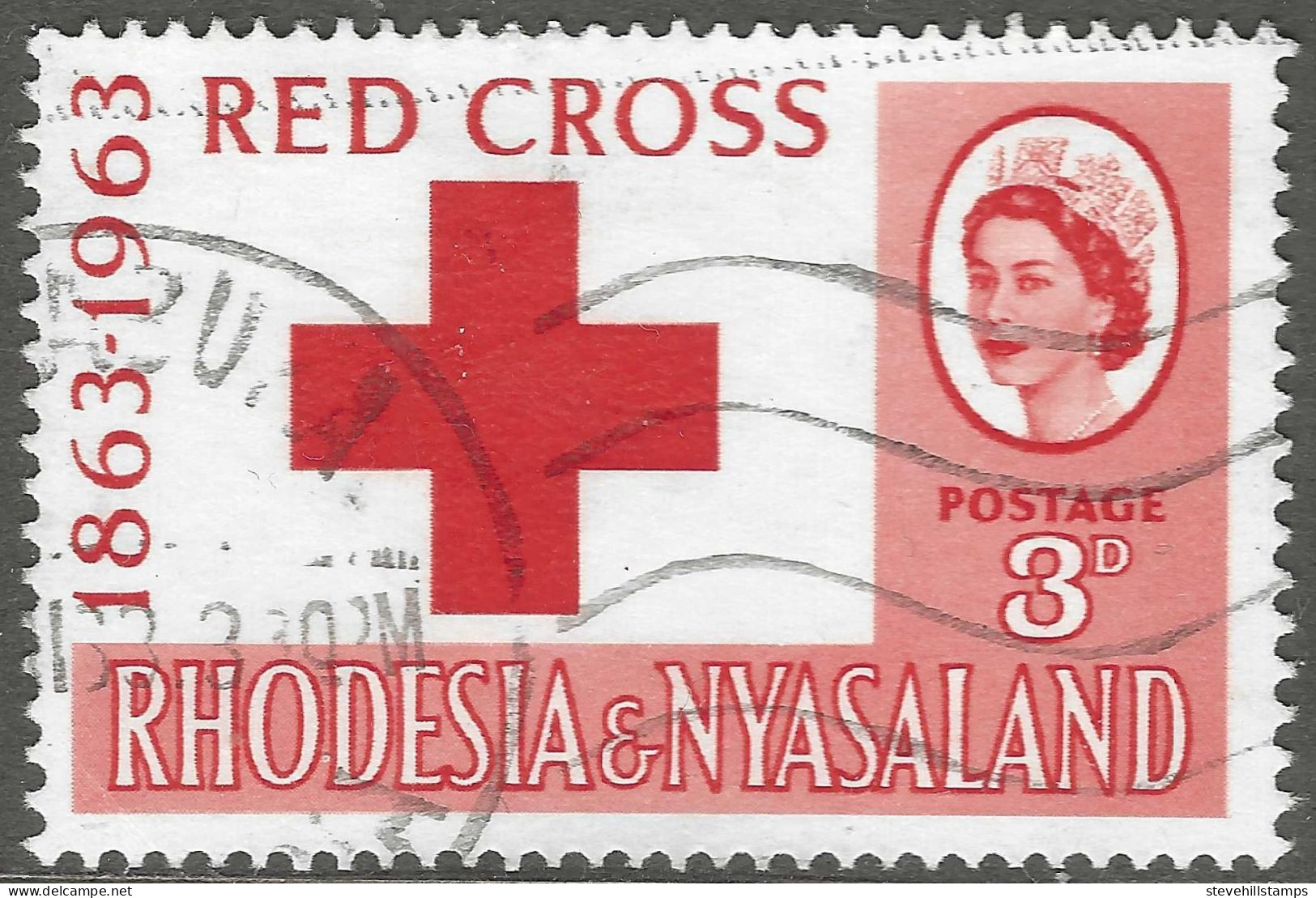 Rhodesia & Nyasaland. 1963 Red Cross Centenary. 3d Used. SG 47. M5061 - Rhodesien & Nyasaland (1954-1963)