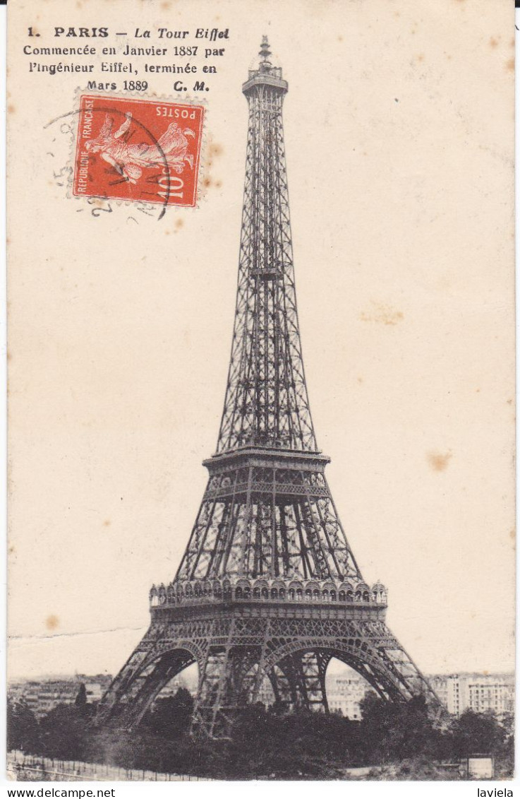 75 PARIS 7e - La Tour Eiffel - Circulée 1914 - Tour Eiffel