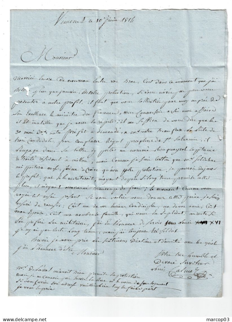 12 AVEYRON SAINT GENIEZ LAC Du 10/06/1844 Linéaire P11P/St GENIES P.P.P.P. (Paris)  Taxe 6 SUP - 1801-1848: Vorläufer XIX