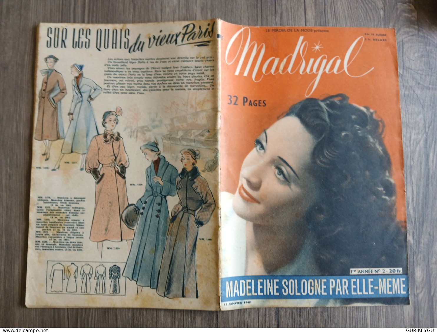RARISSIME Revue Magazine MODE DE PARIS MADRIGAL N° 2 Manche KIMONO Quais Du Vieux Paris  1ér Année12/01/1949 - Ohne Zuordnung