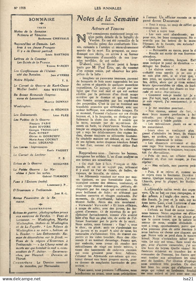 Les ANNALES: 19 Mars 1916; Images De La Guerre. Les Saints De La France, Notre Hôpital, En Suisse Romande, Etc. - 1900 - 1949