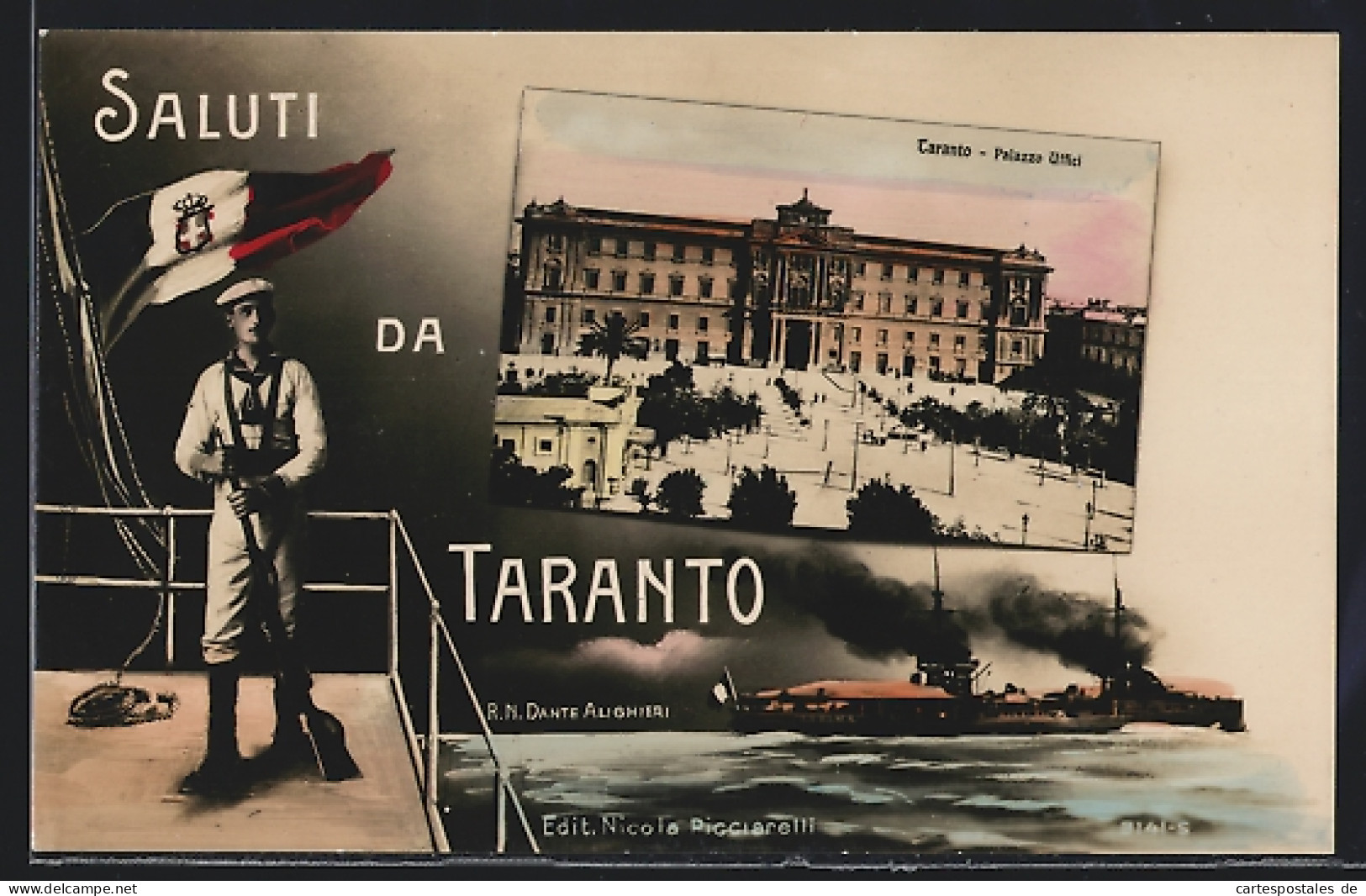 Cartolina Taranto, Palazzo Uffici, RN Dante Alighieri  - Taranto