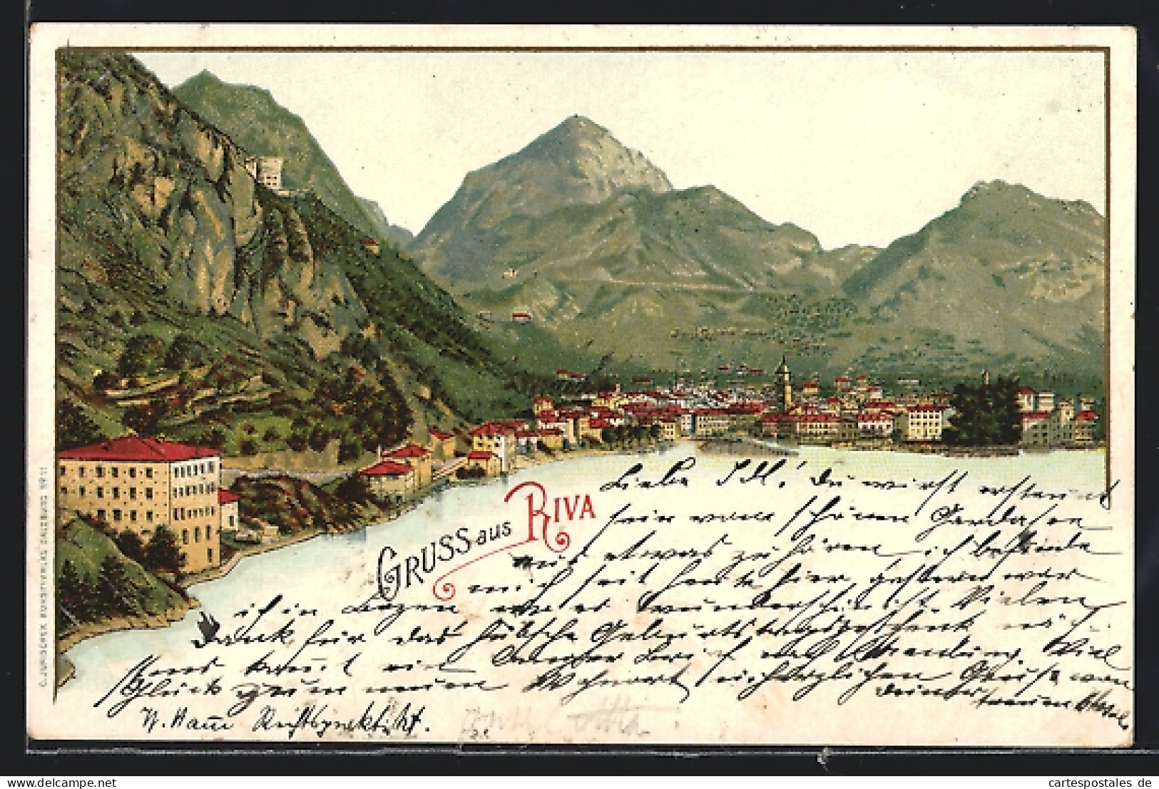 Lithographie Riva, Blick Auf Die Stadt An Der Küste  - Andere & Zonder Classificatie