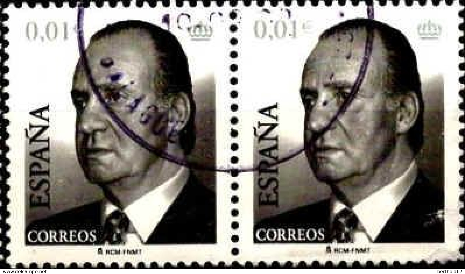 Espagne Poste Obl Yv:3424 Mi:3704A Juan Carlos I Couronne à Droite Paire (TB Cachet Rond) - Usati