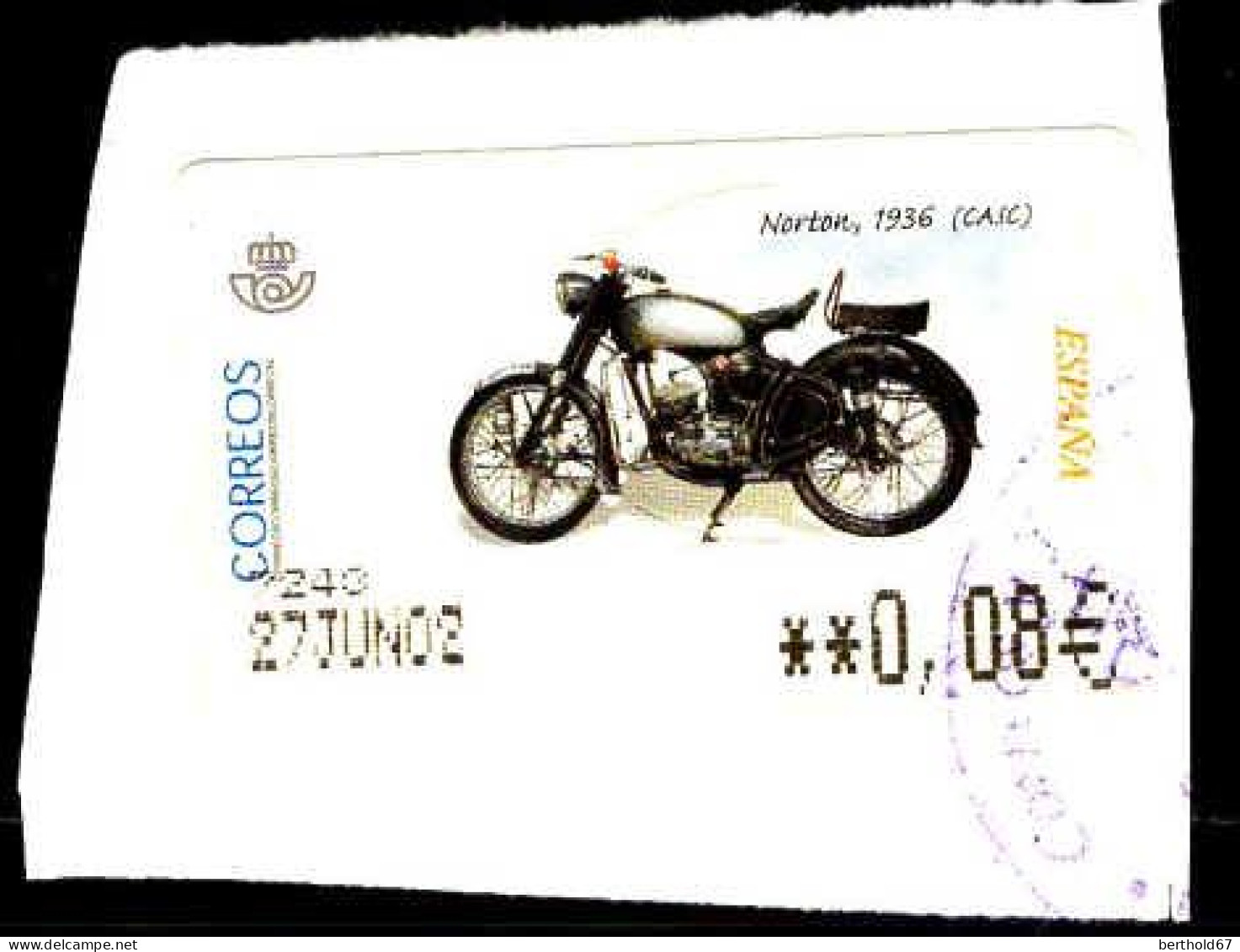 Espagne Lisa Obl Yv: 59 Mi:78 Moto Norton 1936 (Beau Cachet Rond) Sur Fragment - Usados