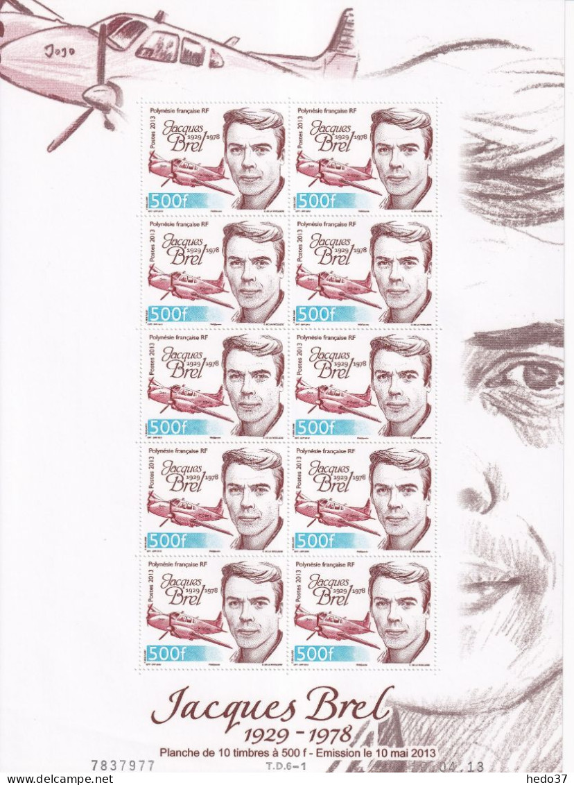 Polynésie N°1022 - Jacques Brel - Feuille Entière - Neufs ** Sans Charnière - TB - Unused Stamps