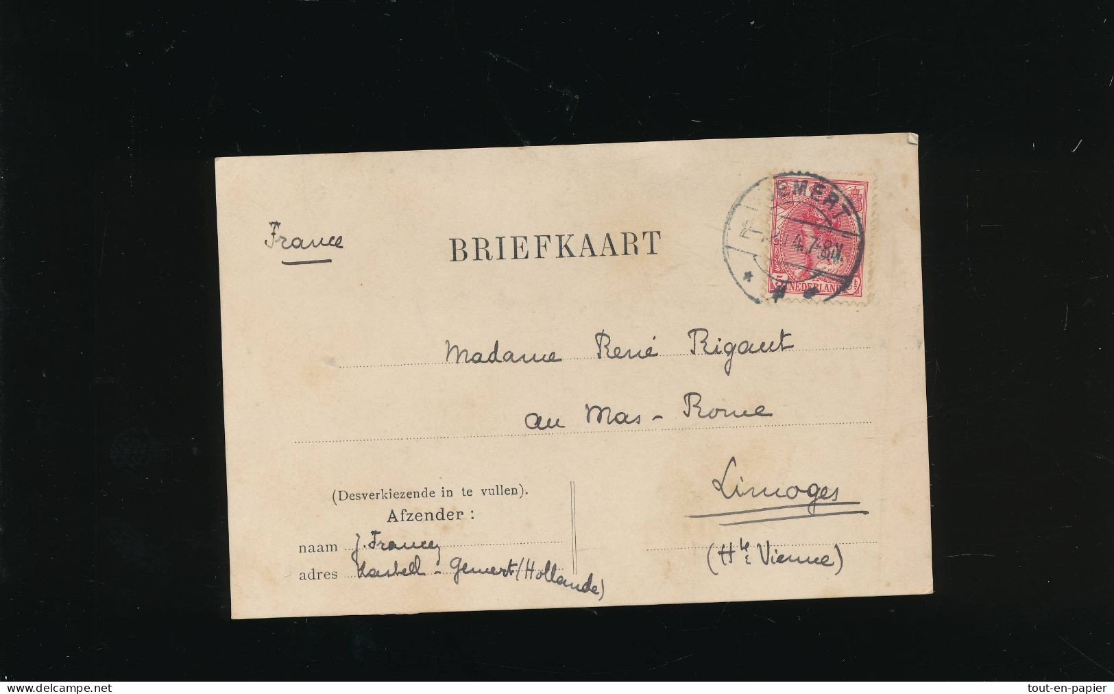 CPA Briefkaart Wilhelmina 5 Ct Nederland Pays Bas  De Limoges France - Oblitérés