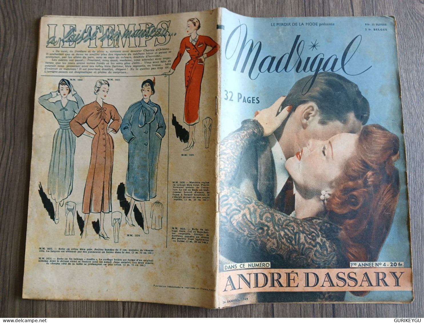 RARISSIME Revue Magazine MODE DE PARIS MADRIGAL N° 4 Robe Futures Mamans Baptême MANTEAU Du 26/01/1949 Roman - Ohne Zuordnung