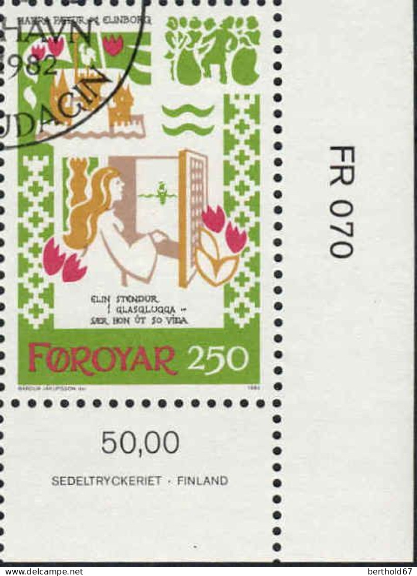 Feroe Poste Obl Yv: 69/72 Ballade Médiévale Harra Pætur Og Elinborg Coin D.feuille (TB Cachet Rond) - Faroe Islands