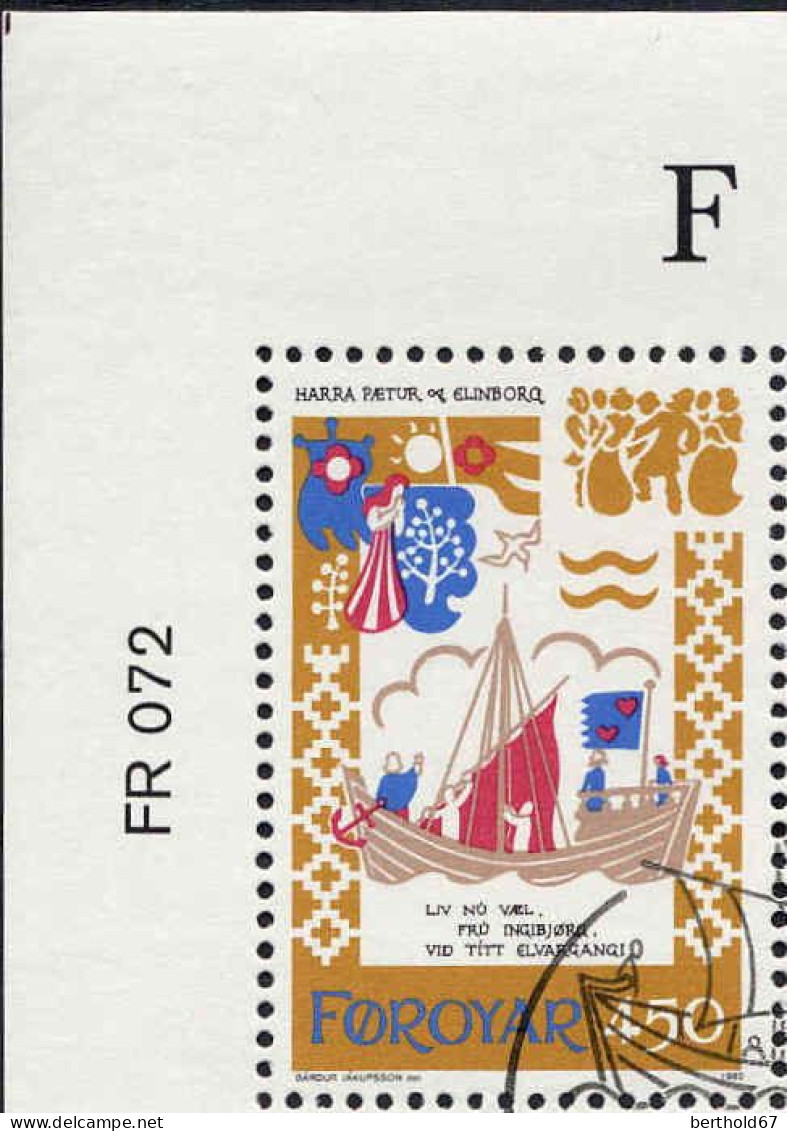 Feroe Poste Obl Yv: 69/72 Ballade Médiévale Harra Pætur Og Elinborg Coin D.feuille (TB Cachet Rond) - Faroe Islands