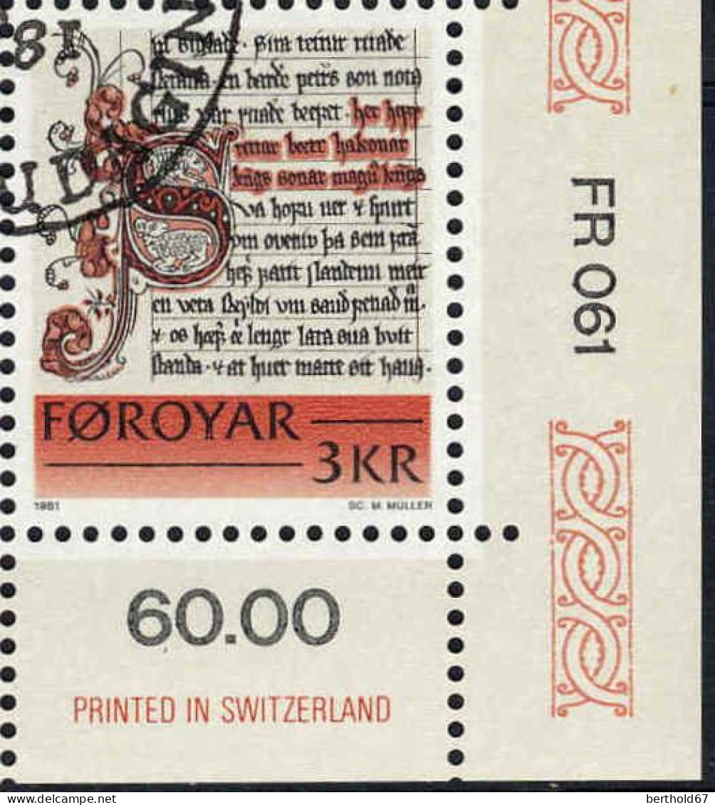 Feroe Poste Obl Yv: 59/63 Ecrits Historiques Des Îles Féroé Coin D.feuille (TB Cachet Rond) - Faroe Islands