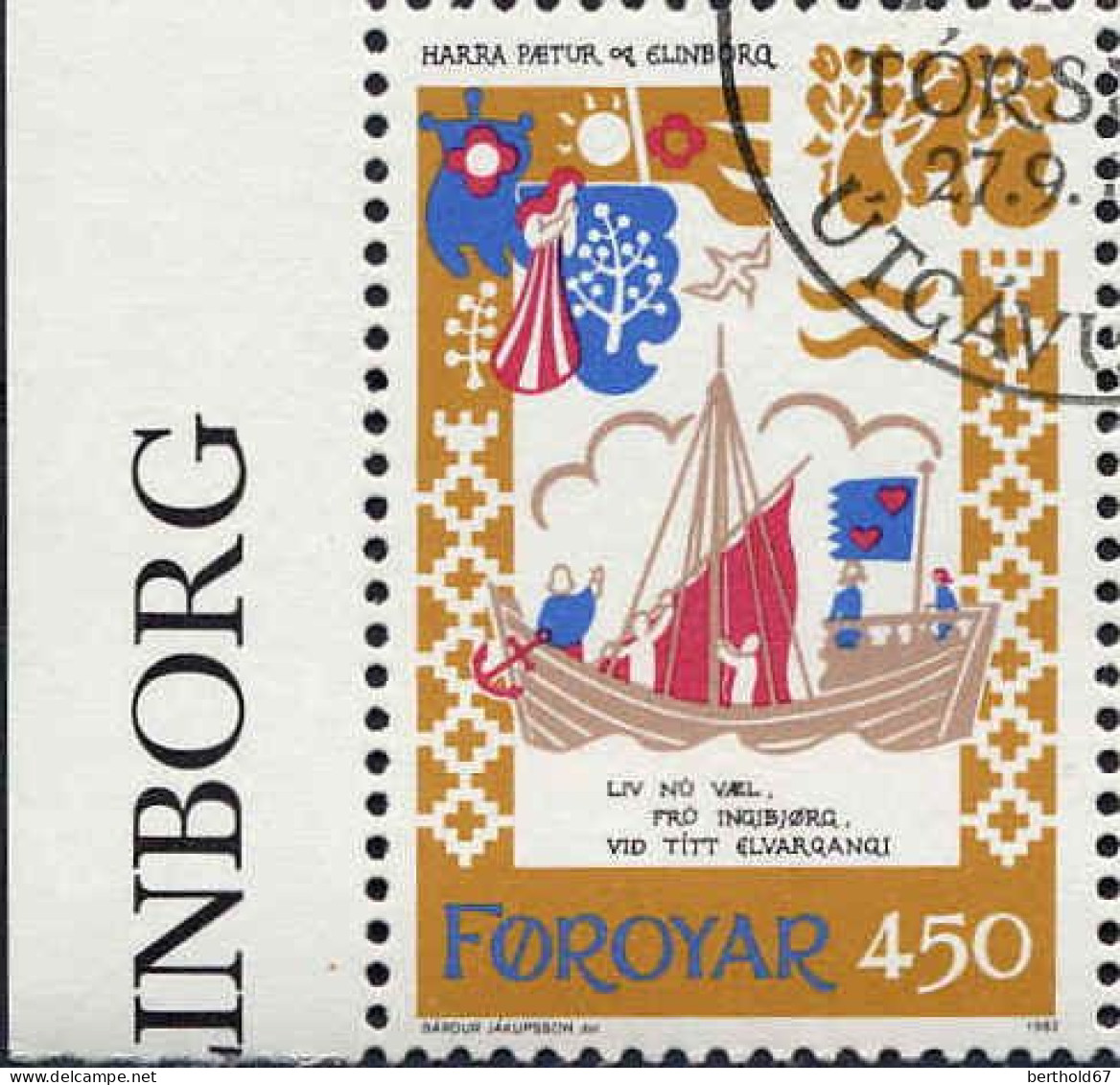 Feroe Poste Obl Yv: 69/72 Ballade Médiévale Harra Pætur Og Elinborg Bord De Feuille (TB Cachet Rond) - Faroe Islands