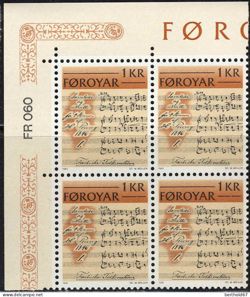 Feroe Poste N** Yv: 59/63 Ecrits Historiques Des Îles Féroé Coin D.feuille X4 - Féroé (Iles)