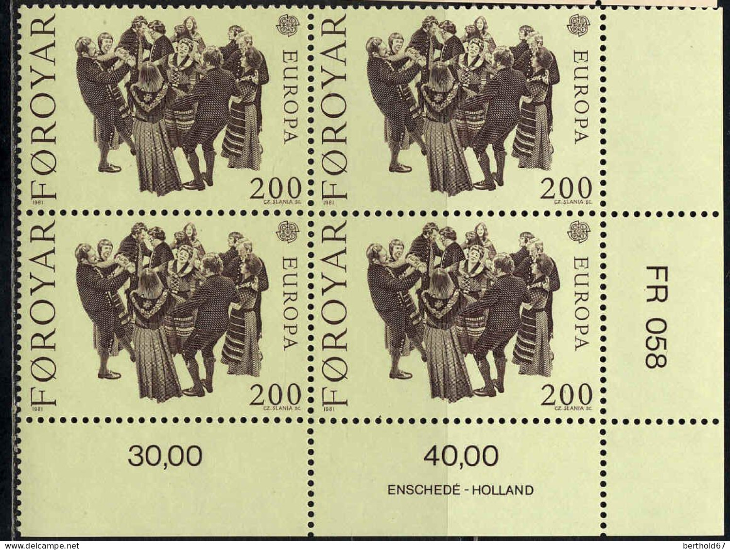 Feroe Poste N** Yv: 57/58 Europa Cept Le Folklore Coin D.feuille X4 - Faroe Islands