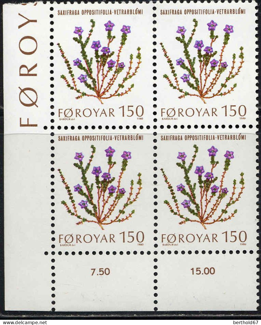 Feroe Poste N** Yv: 42/46 Plantes Sauvages Coin D.feuille X4 - Isole Faroer