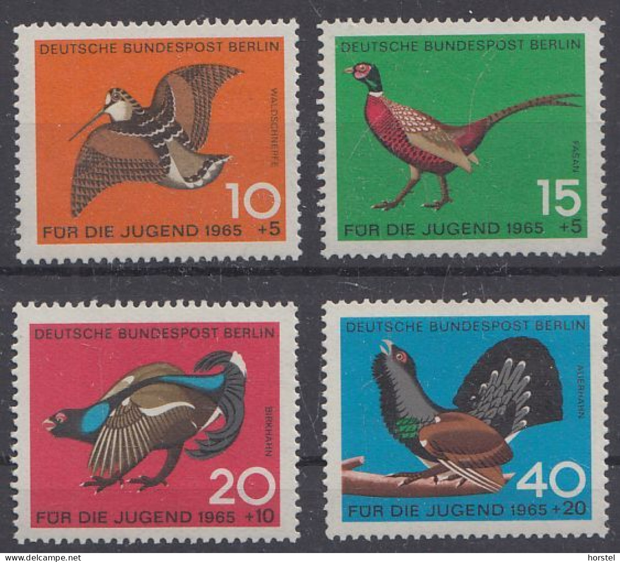 Berlin Mi.Nr. 250-253 Jugend 1965 - Jagdbares Federwild - Waldschnepfe - Jagdfasan - Birkhahn - Auerhahn - Unused Stamps