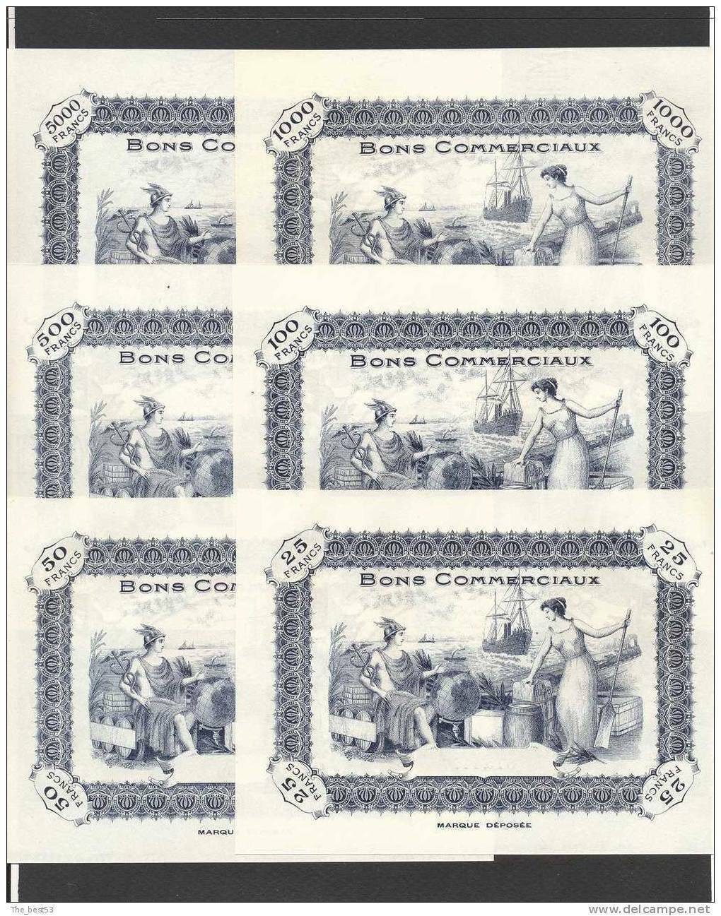 Série Complète De 6  Bons Commerciaux Différents De La Villes De Tours 25 50 100 500 1000 5000 Frs -  Années 50 - Bonds & Basic Needs