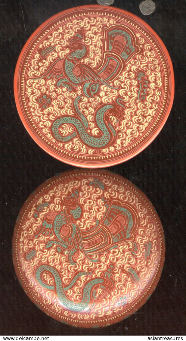 Antique Burma  Royalty 8-piece Hand-painted, Hand Etched Coaster Set Intricate Work Ca 1900 - Arte Asiático