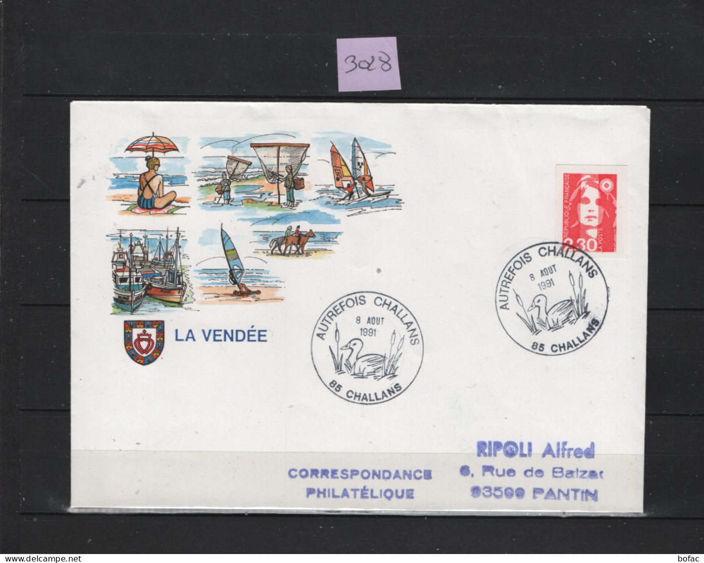 PRIX FIXE Autrefois Challans 8 Aout 1991 85 Challans  Marianne Du Bicentenaire  3028 - Commemorative Postmarks