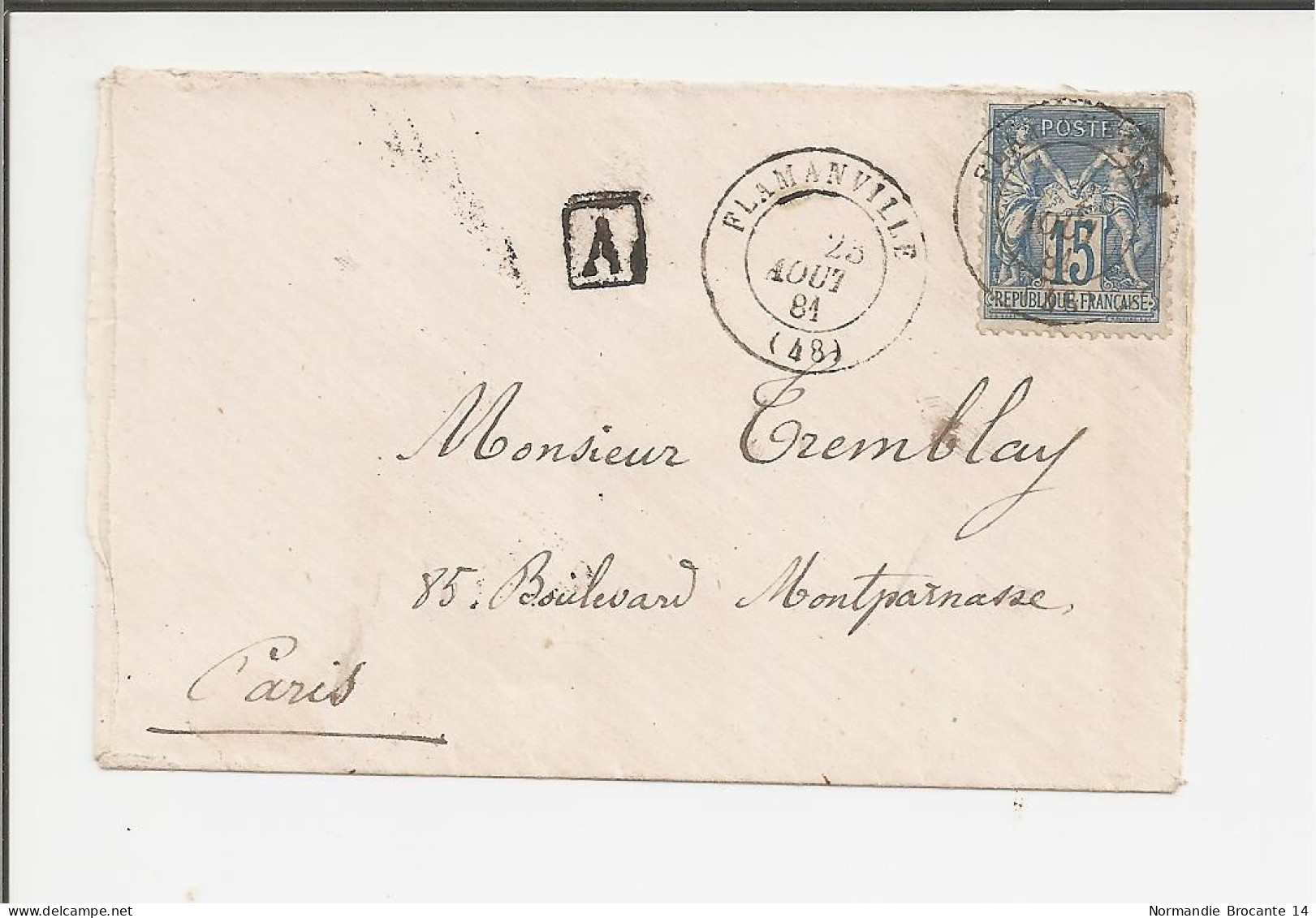 Lettre De Flamanville (La Manche) Pour Paris De 1881 - Type Sage - 1876-1898 Sage (Type II)