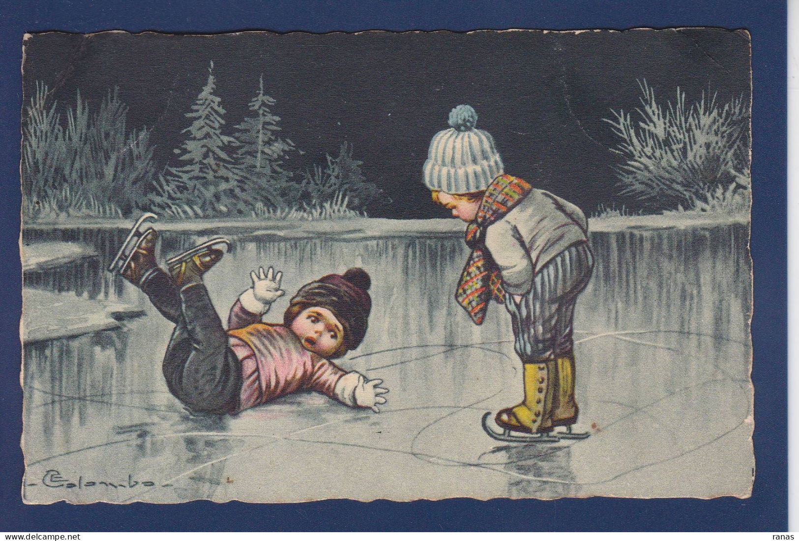 CPA Colombo Enfants Illustrateur Italien Art Déco écrite Sport Patinage Sur Glace 1961-4 - Colombo, E.