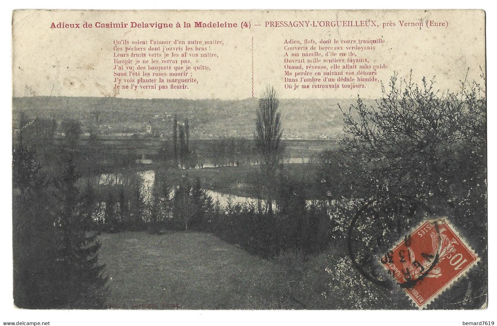 27 Pressagny L'orgueilleux Pres Vernon - Adieux De Casimir Delavigne A La Madeleine - Andere & Zonder Classificatie