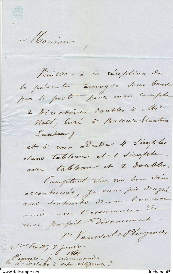 MEDAILLON N°11 Margé  S/LAC Obl. P106 SAINT-TROND (3/01/1861) Vers LIEGE - 1858-1862 Medallions (9/12)