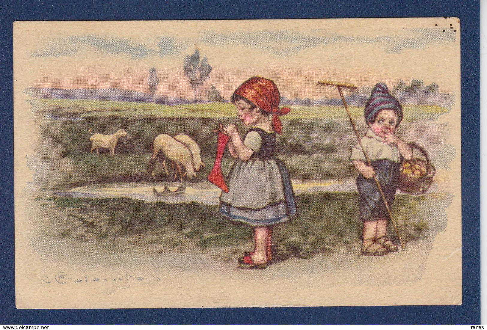 CPA Colombo Enfants Illustrateur Italien Art Déco écrite 1716-1 Moutons - Colombo, E.