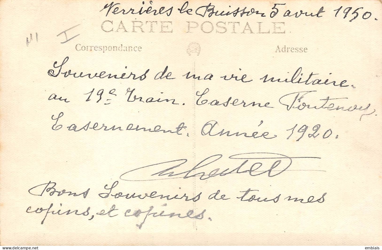 PARIS VII - Carte Photo Caserne Fontenoy Militaires Du 19e Train 1920 - War Cemeteries