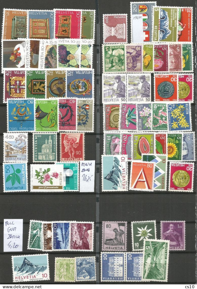 Suisse Under Face Value Stamps X Postage Up To 5.00 FS - #2 Scans Lot MNH + MH + Non Gummed - Face CHF 57.55 - Nuevos