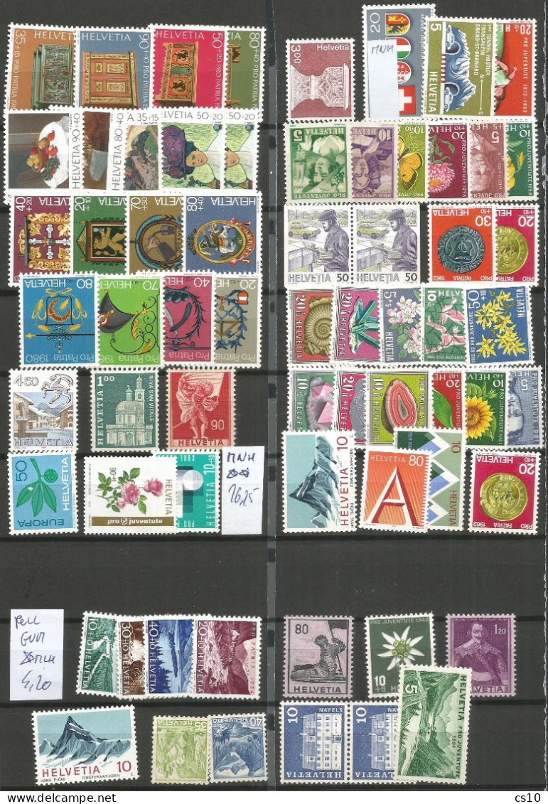 Suisse Under Face Value Stamps X Postage Up To 5.00 FS - #2 Scans Lot MNH + MH + Non Gummed - Face CHF 57.55 - Andere & Zonder Classificatie