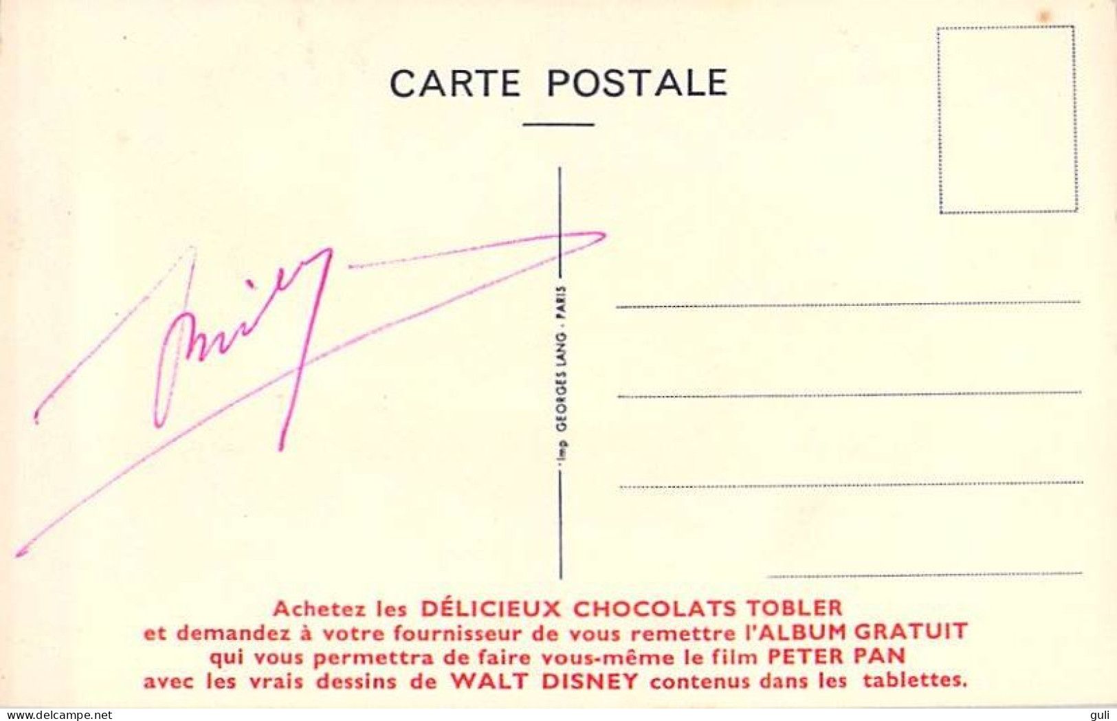 WALT DISNEY- PETER PAN Chocolat TOBLER Publicité Pub * PRIX FIXE - Autres & Non Classés