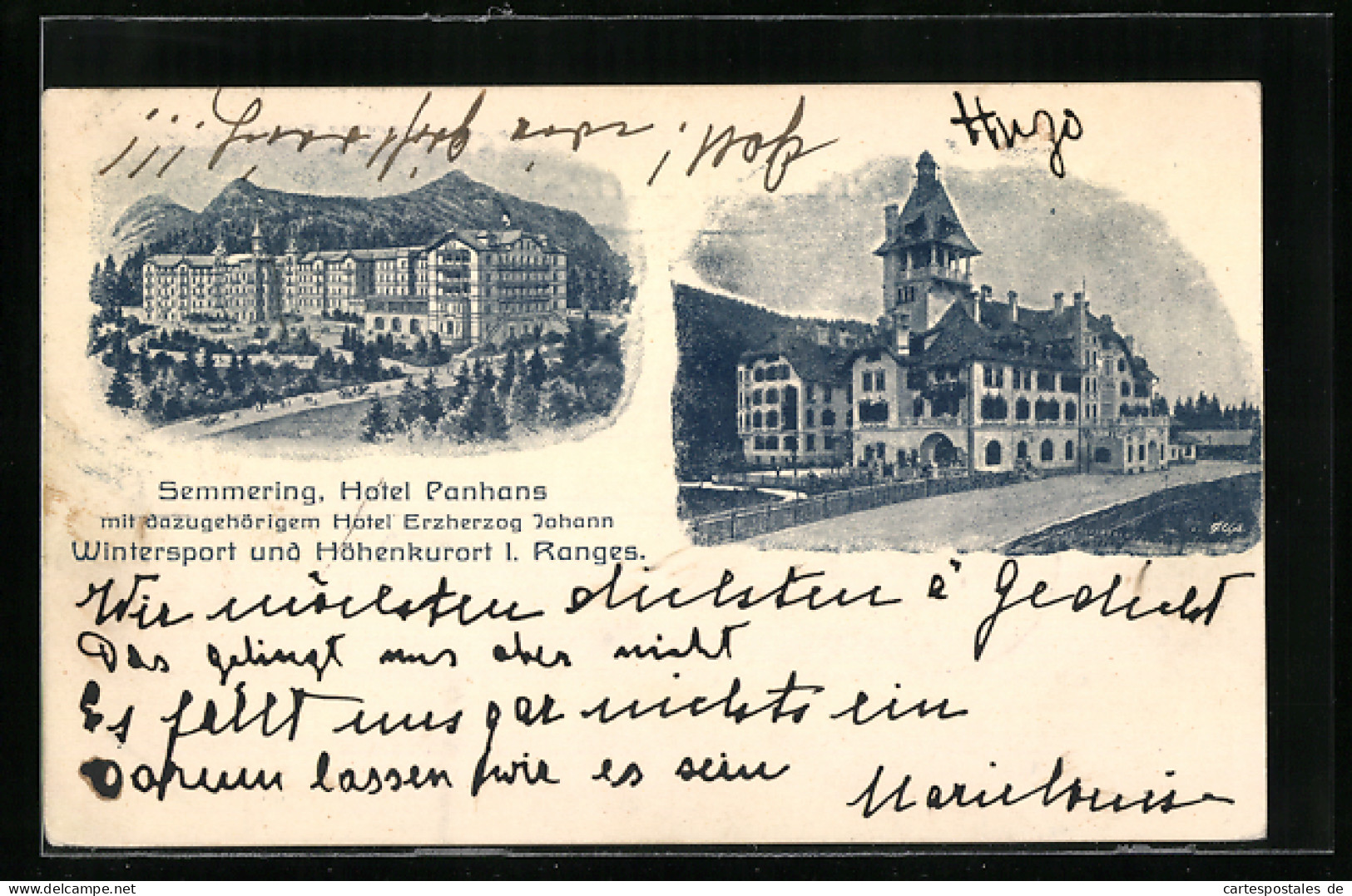 AK Semmering, Hotel Panhans Mit Hotel Erzherzog Johann  - Andere & Zonder Classificatie