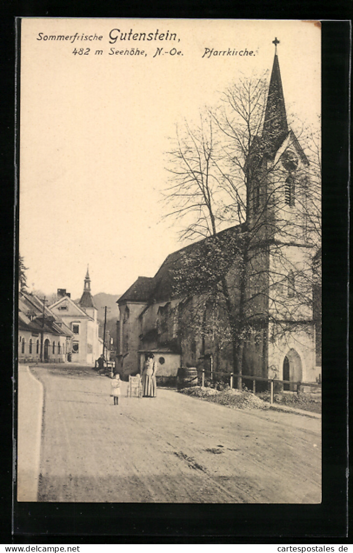 AK Gutenstein /N.-Oe., Strassenpartie Mit Pfarrkirche  - Other & Unclassified