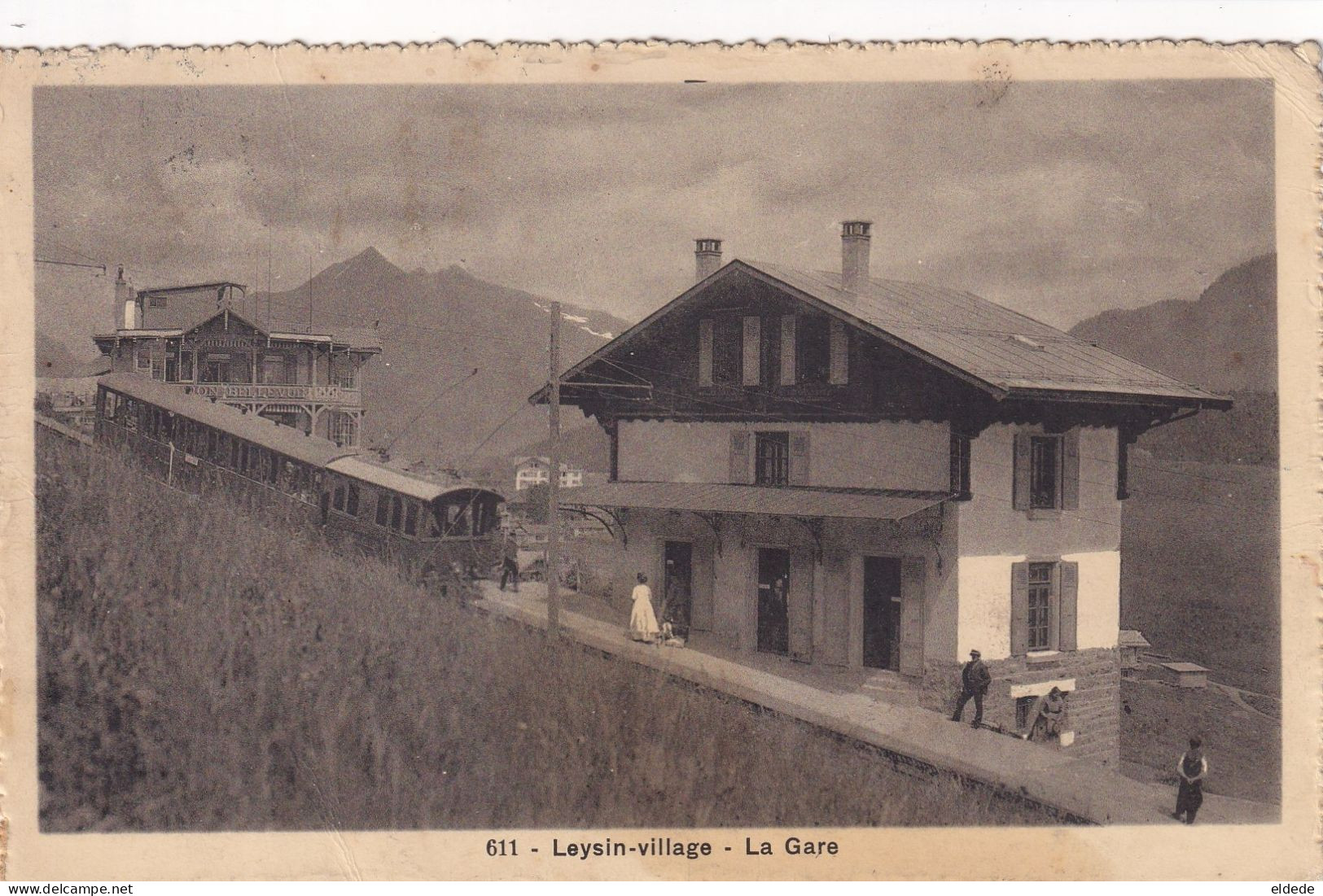 Leysin Village La Gare Train  Photo Decaux  Tache En Bas - Leysin