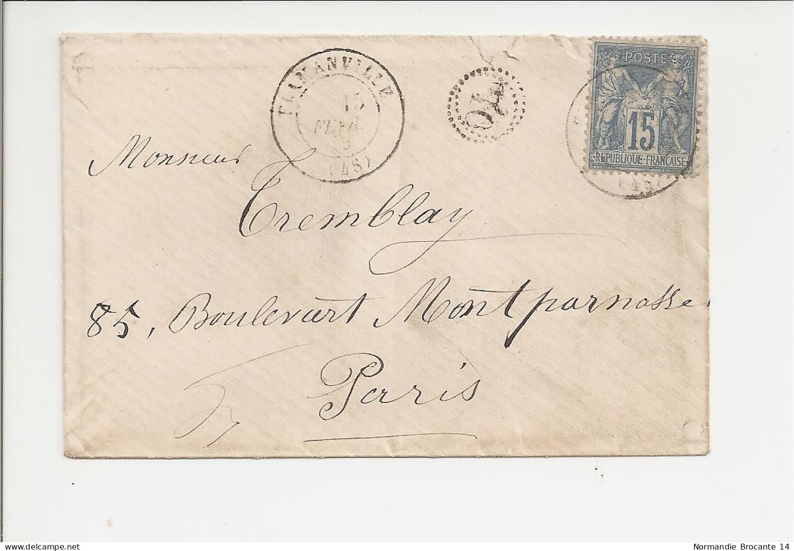 Lettre De Flamanville (La Manche) Pour Paris De 188? - Type Sage 15 - 1876-1898 Sage (Type II)