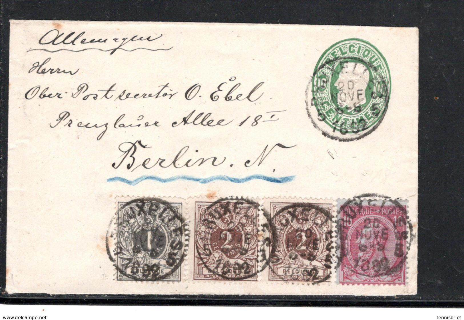 1892 ,10 C. (1884 ) Et  1,2 C .oblit. Claire ,entier 10 C. Petit Format  Pour Allemagne, Au Tarif !, Rare '#224 - 1884-1891 Leopold II