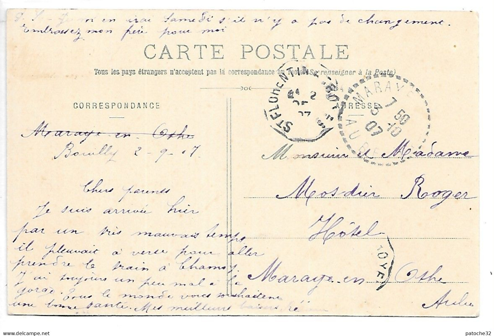 Cpa...Bouilly...(aube)...la Poste...1907... - Sonstige & Ohne Zuordnung