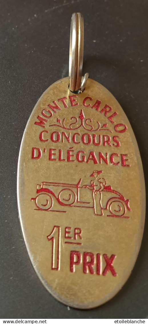 Porte Clef (clé) Monte Carlo Concours D'élégance, Voiture, Femme - Métal Doré, Rouge '1er Prix' - Monaco - Llaveros