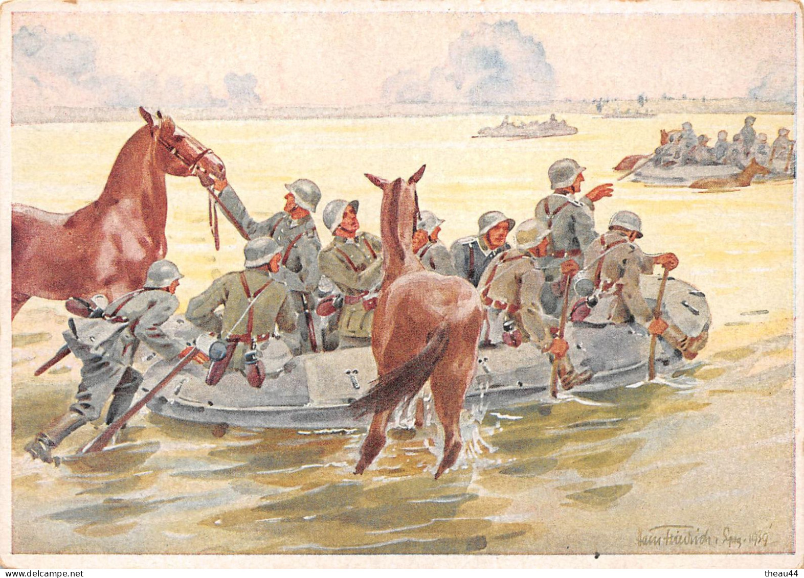 ¤¤  -  Guerre 1939-45  -  Carte Allemande  -   Militaires Traversant Une Rivière   -  Illustrateur En 1939  -  ¤¤ - War 1939-45