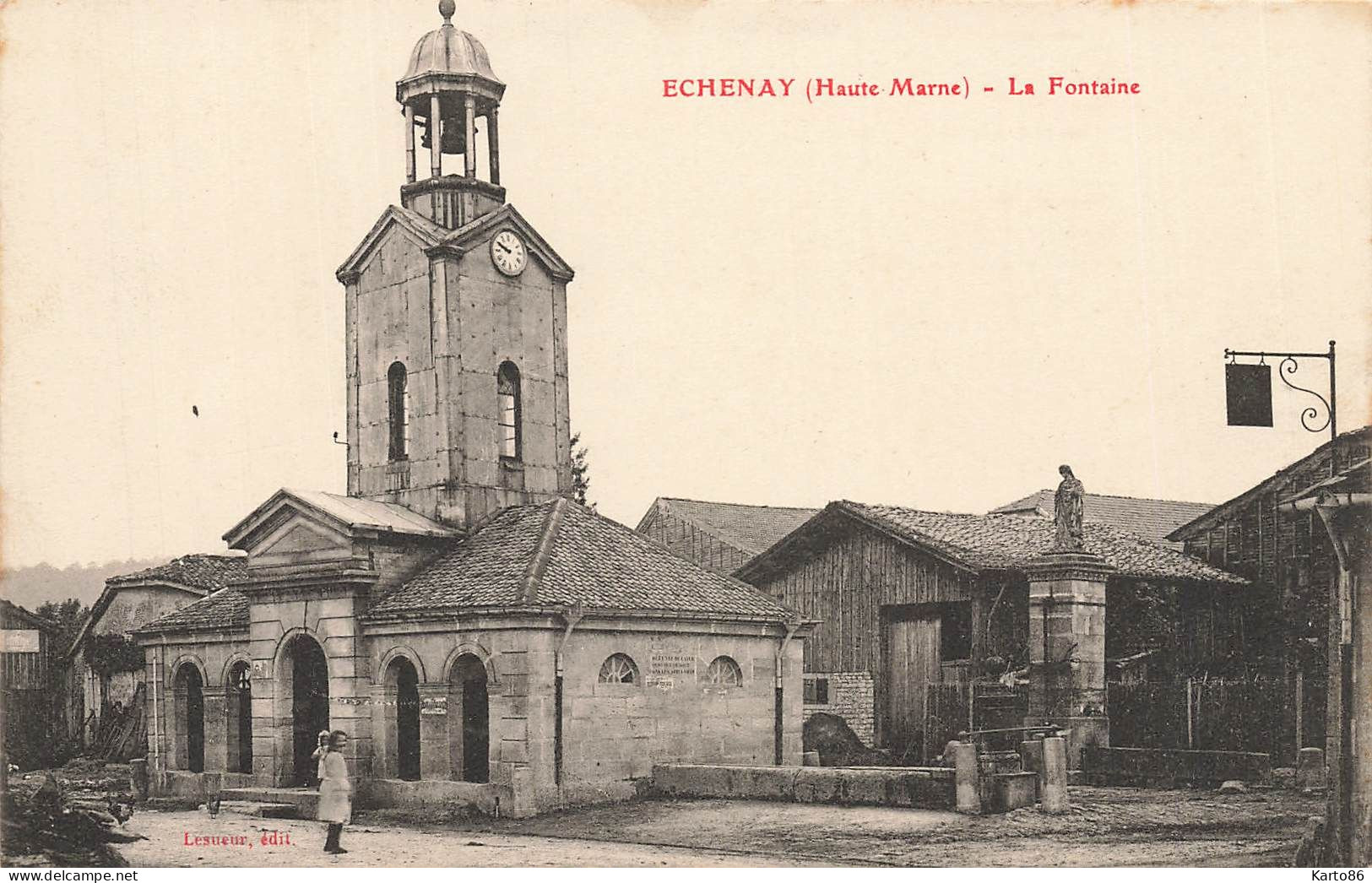 échenay * Place Du Village Et La Fontaine * église Villageois - Altri & Non Classificati